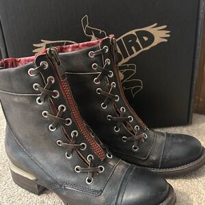 Freebirds Liverpool Distressed Black Combat Moto Boots shoes size 7